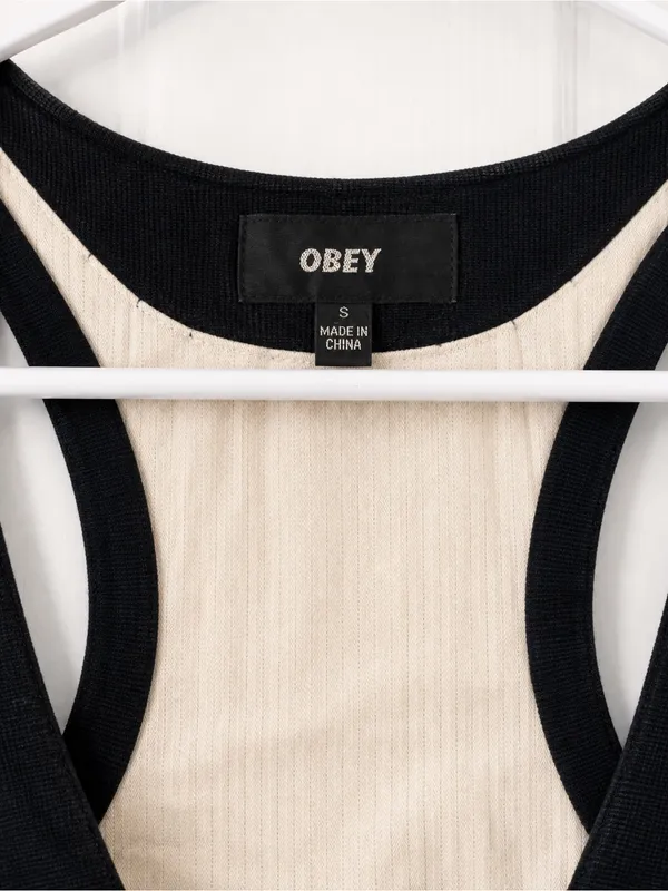 Vintage Obey Black Cropped Vest Top - Image 2