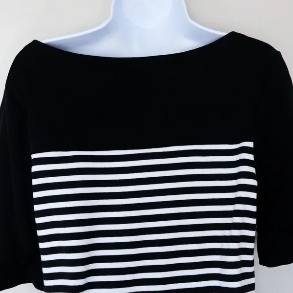 Lauren Ralph Lauren Sheath‎ Dress Women Size L Black White Striped Belted Cotton - Image 14