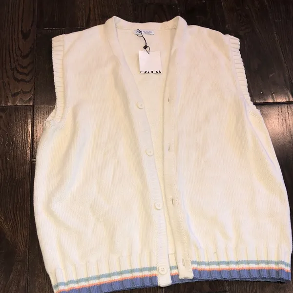 Zara knit preppy button down sweater cardigan sleeveless size large new with tag - Image 2