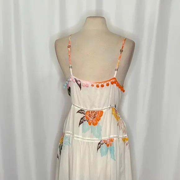 Anthropologie‎ FARM RIO Havana Floral Dress Midi Pom Poms Vacation Large Petite - Image 11