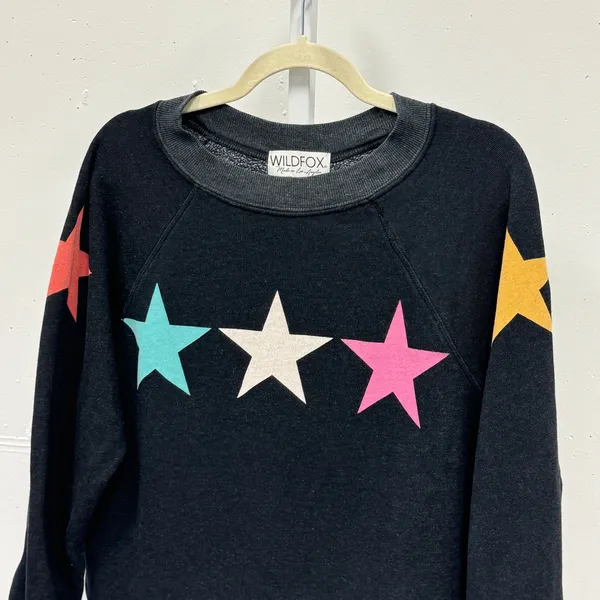 Wildfox Couture Multi Color Star Graphic Raglan Sweatshirt Gray Small Sample - Image 3