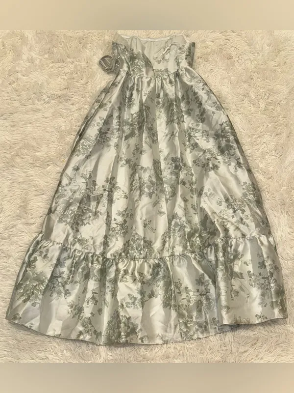 NEW Dessy Collection Floral Strapless Bustier Bodice Satin Sage Cottage Rose Gow - Image 6