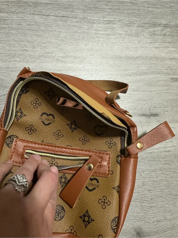 Women's Brown Monogram Crossbody Backpack - Image 4