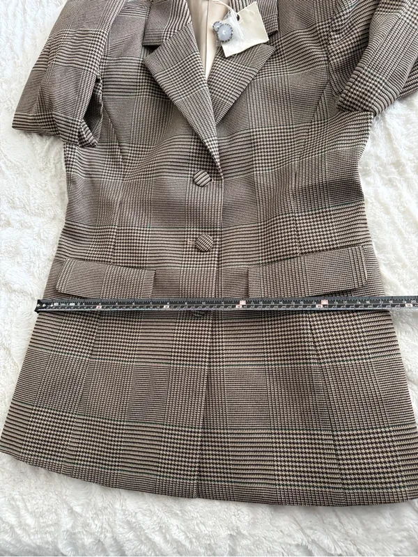 SER.O.YA Brown Plaid Blazer L Tailored Glen Check Quiet Luxury Jacket - Image 11
