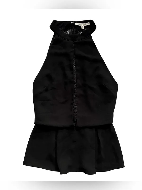 NWT Endless Rose Black Woven Lace Sleeveless Halter Peplum Top - Image 3