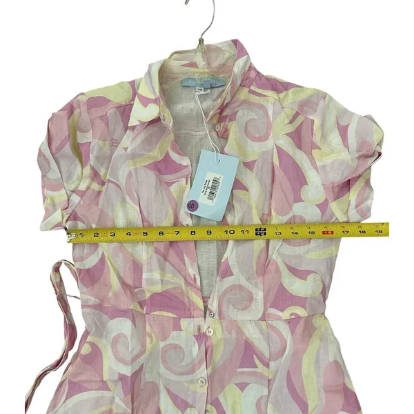 HILL HOUSE Candy Kaleidoscope The Lily Button Down Linen Shirt Dress size XS - Image 8