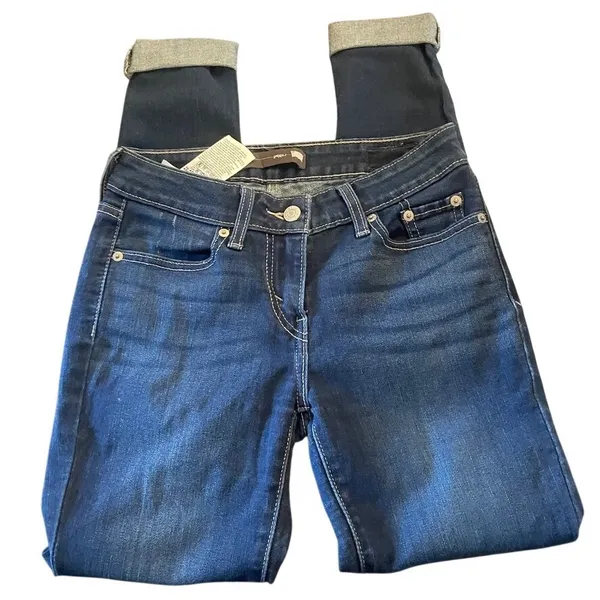 Levis 710 Super Skinny Dark Wash Indigo Denim Jeans W26 L32 - Image 2
