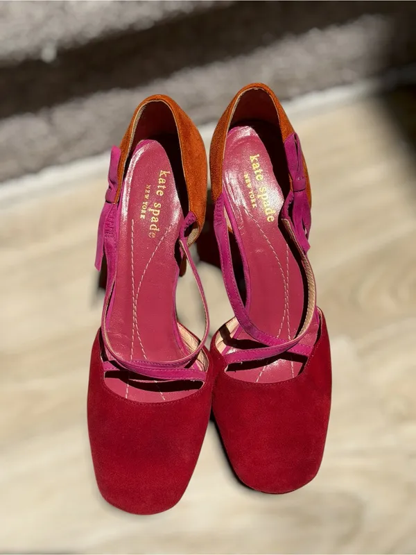 Kate Spade New York Colorblock‎ Suede D’Orsay Platform Pumps Bow Heels Pin Up - Image 8