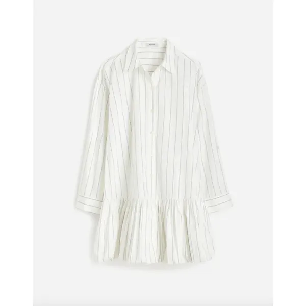Madewell Bubble Hem Mini Shirtdress Pinstripe Poplin Cotton White Large NWT - Image 5