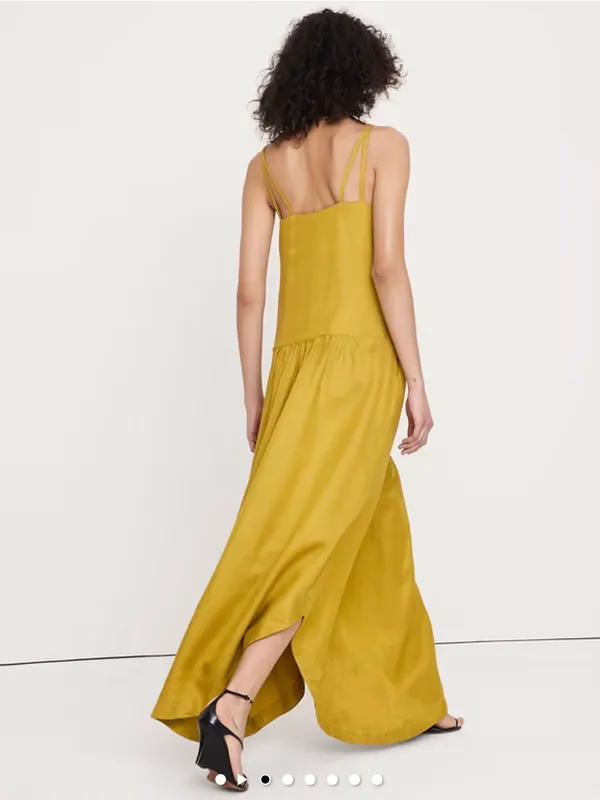 Banana Republic Viscose Drop Waist Linen Maxi Dress S Green Amber - Image 2