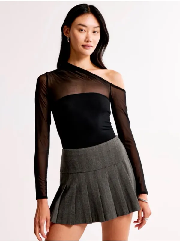 Abercrombie & Fitch Black One-Shoulder Sheer Sleeve Bodysuit - Image 2