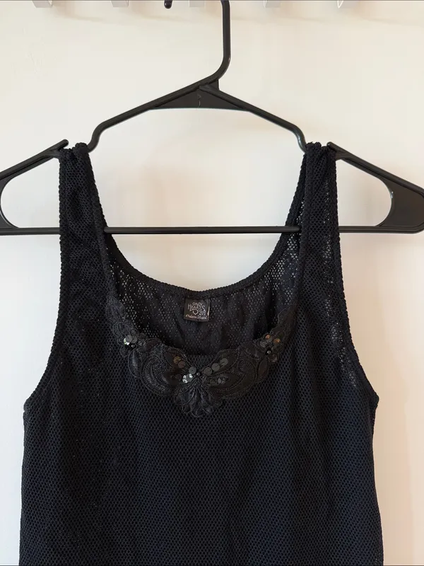 Only Hearts Helena Stuart Black Sheer Lace Sequin Shell Tank Top - Image 2