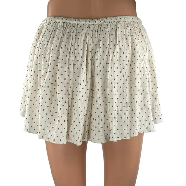 Free People White Brown Polka Dots High Rise Pleated A Line Mini Shorts Size S - Image 3