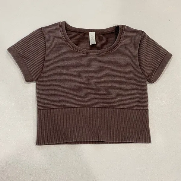 Aerie Offline XS Brown Ribbed Cropped T-Shirt Seamless Baby Tee - Image 3