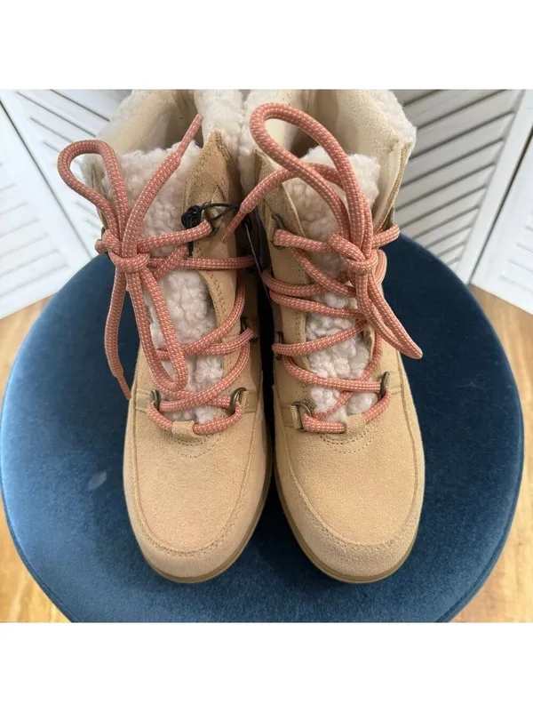 NWT Sorel Elvie cozy lace up Ankle boot waterproof tan suede sherpa booties sz 8 - Image 11