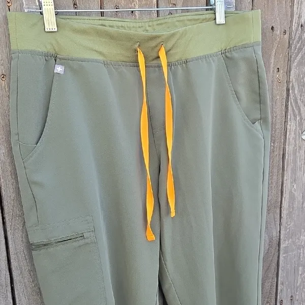 Figs Women's Olive Joggers with Yellow Drawstring - Image 4