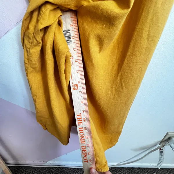 Mustard Yellow Linen Jumpsuit Vintage Inspired Boho‎ Minimalist Wide Leg Small - Image 10