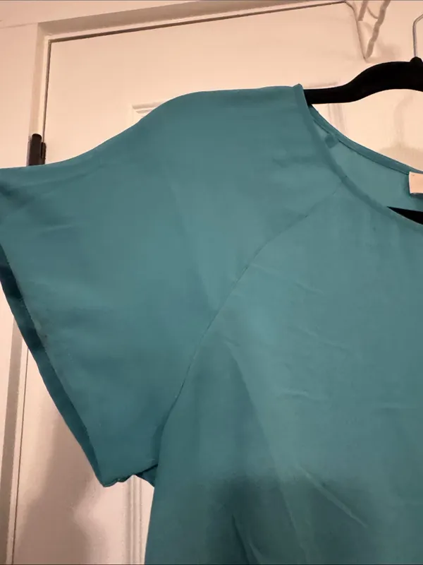 LOFT Teal Short Sleeve Round Neck Blouse - Image 3