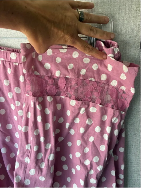 Garnet Hill Green Cotton Polka Dot Pajama Set Pink White Size Medium - Image 4