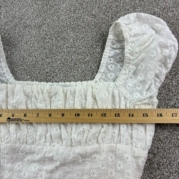 White Eyelet Embroidered Puff Sleeve Crop‎ Top Juniors M Cottagecore Coquette - Image 6