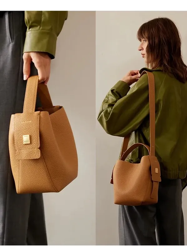 LA FESTIN Pebbled Leather Hobo Tote in Caramel Tan - Image 2