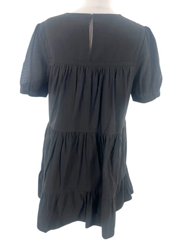 Tuckernuck Pomander Place Quinn Dress Size M Black Tiered Mini Swing Puff Sleeve - Image 5
