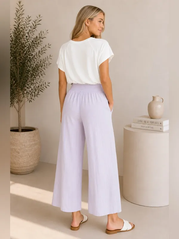 HYFVE Lavender Wide-Leg Smocked Waist Pants Pockets Large - Image 5
