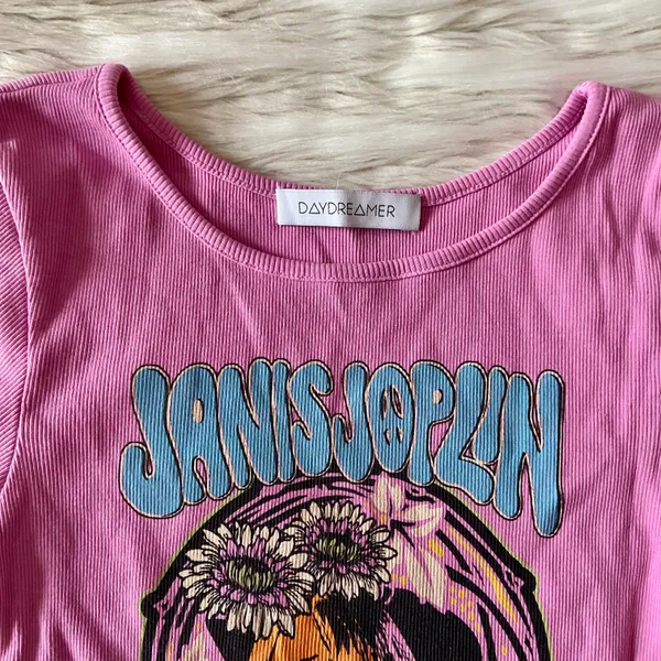 Free People Pink Purple Janis Joplin Piece of My Heart Ribbed Baby Tee Crop Top - Image 7