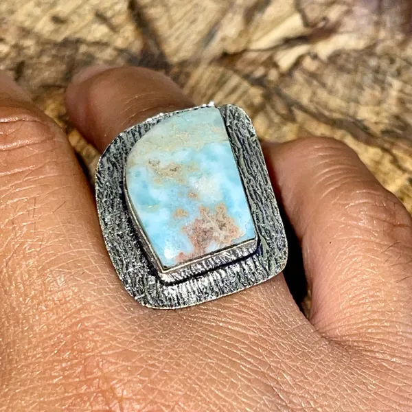 Caribbean Larimar Ring Size 7 1/4 Blue - Image 2