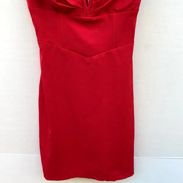 Princess Polly size 8 Red Zuri Plunge Pleated Bust Fitted Sheath Mini dress-DEFECT - Image 5