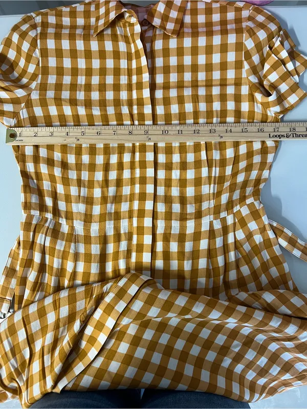 Uterqüe Mustard Gingham Maxi‎ Dress Orange - Image 15