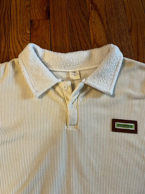 White Sherpa Quarter Button Jacket - Image 4