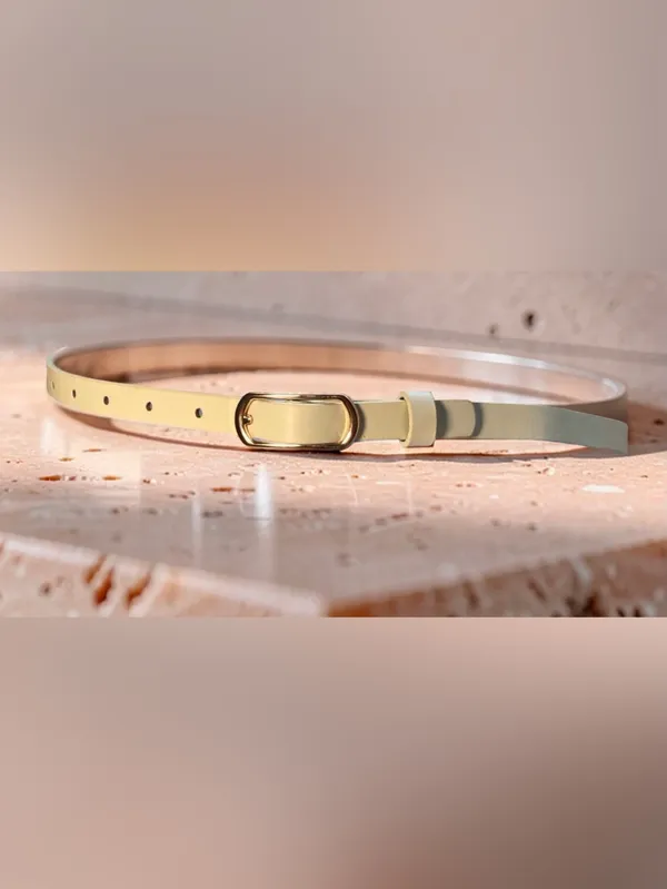 Elegant Cream Skinny Belt Gold Buckle Minimalist Y2K Style - Image 4