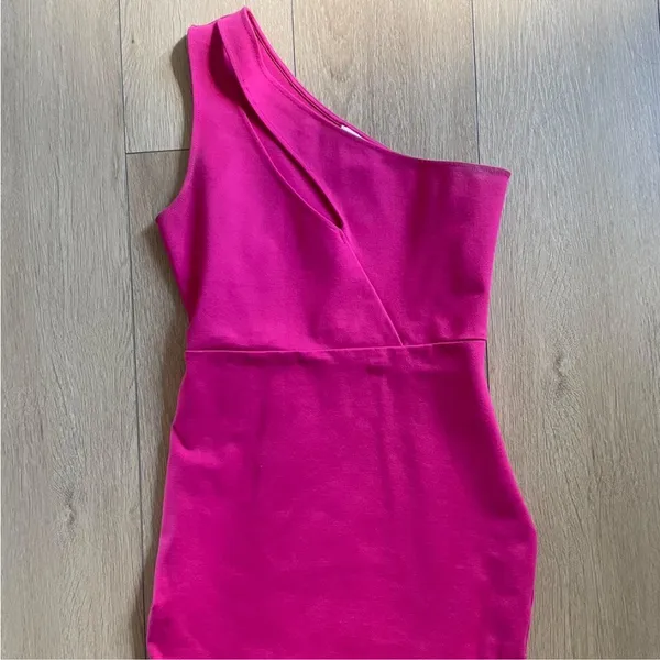 Super down hot pink mini dress - Image 4