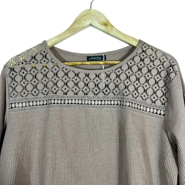 NWT Ofeefan Waffle Knit Lace Yoke Pullover Top Mauve Boho 3/4 Sleeve Size XL - Image 3