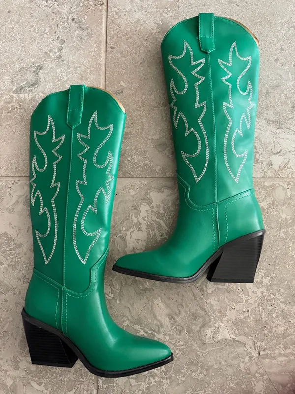 Madden Girl Arizona Knee High Cowboy Boots in Emerald Green, Size 5, NEW - Image 4
