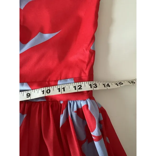 One Shoulder Maxi Dress SM Red Blue Floral Swing Pleated Vacation Resort Summer - Image 8