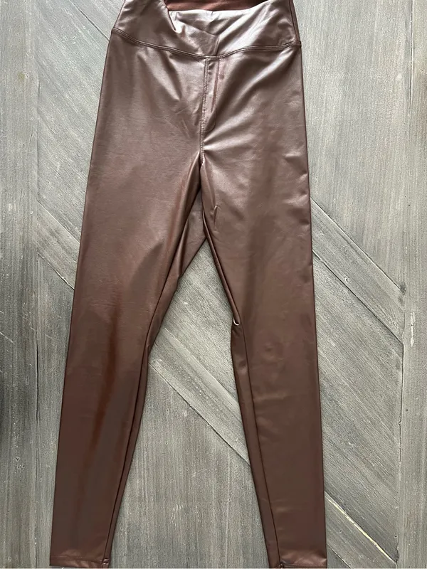 aerie Offline Faux Leather Luxe Leggings in Brown - Image 4