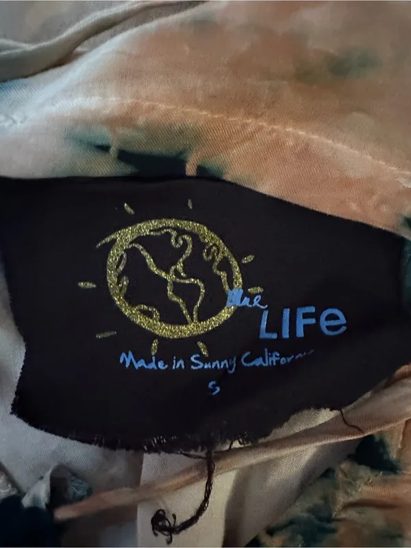 Blue Life Double Slit Halter Dress – Tan & Blue Tie Dye – Size Small - Image 10