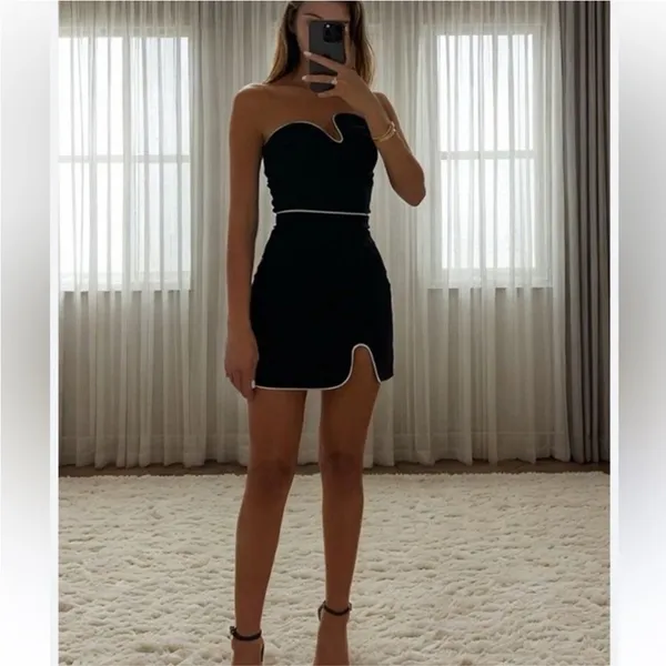 Amanda Uprichard Strapless Puzzle Mini Dress Black / White XL - Image 7