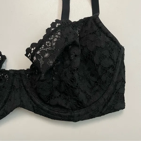 Victorias Secret Bra Unlined Demi Underwire Floral Lace Convertible Black - Image 4
