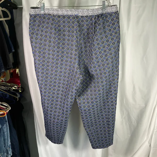 Free People Harley Pant Womens Large Jacquard Blue‎ Gold Geometric Drawstring - Image 4