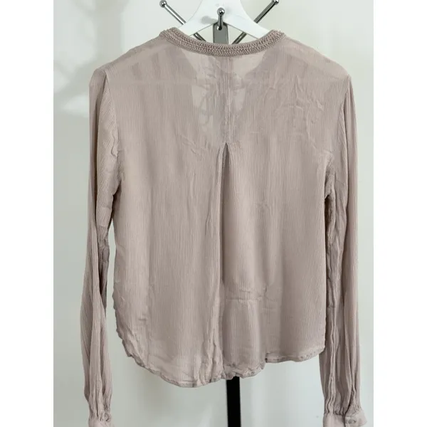 Floreat Anthropologie Boho Peasant Blouse Women Size 8 Rayon Beaded Tie Neck Top - Image 6