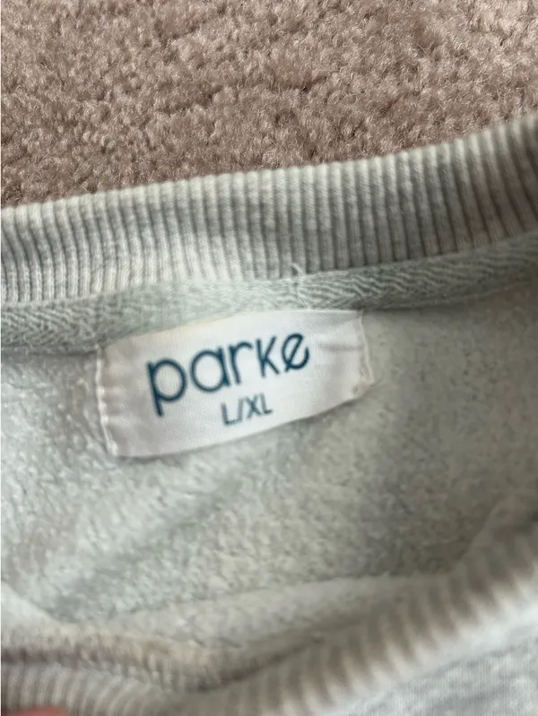 Parke Heather Grey Crewneck Sweatshirt Navy Logo L/XL - Image 4