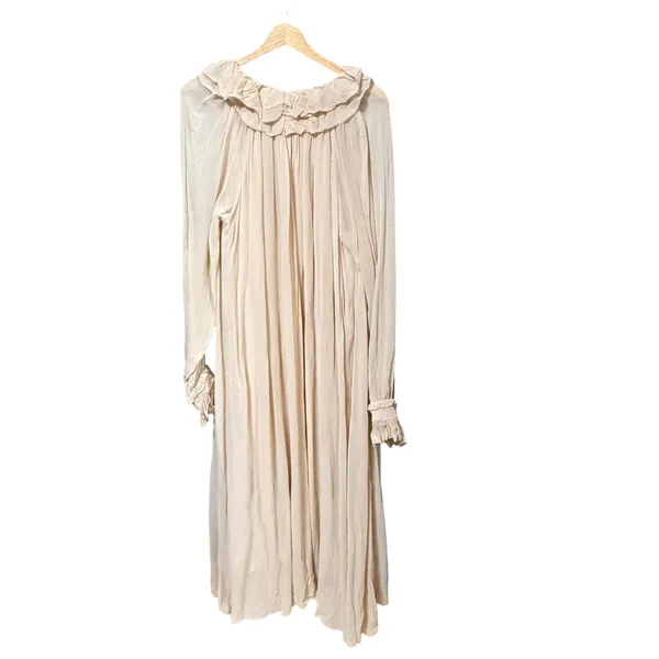 Anthropologie Cream Ruffled V-Neck Maxi Dress‎ Smocked Cuffs OB2095496 Womens M - Image 3