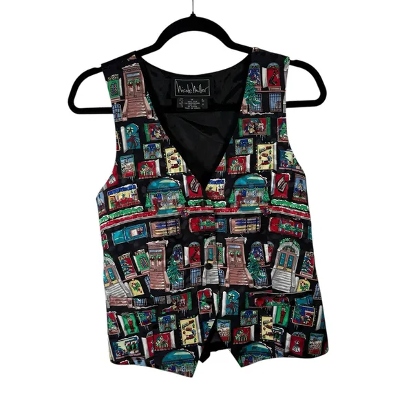 Nicole Miller Vintage 100% Silk Christmas Vest Nutcracker Novelty Womens‎ Medium - Image 3