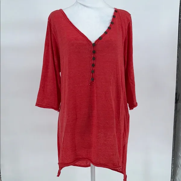 We The Free Free People Red Henley Tunic Top Button Front Slouchy Large - Image 3