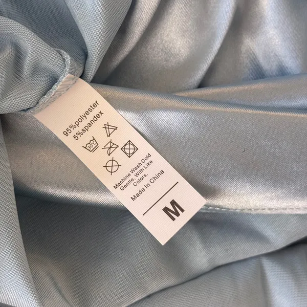Linjou Light Blue Satin Ruched Bodycon Dress Square Neck Tulip‎ Hem NWT Size Med - Image 4