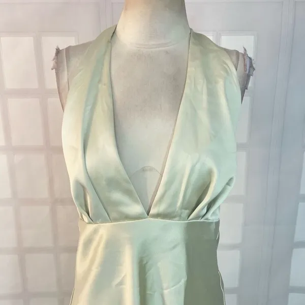 ZARA light mint green satin halter mini dress size large - Image 4