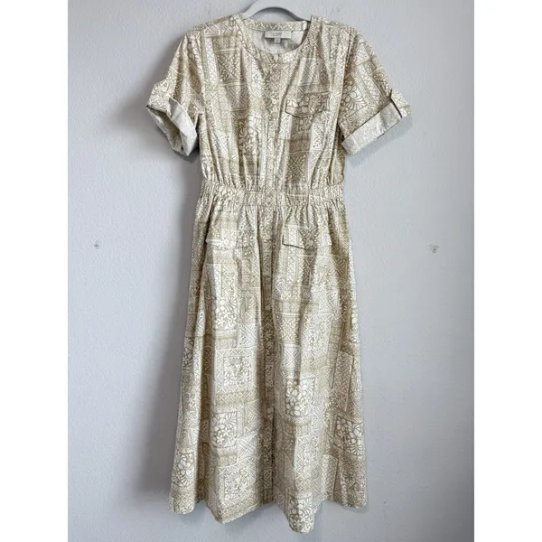LOFT Tile Utility Midi Pocket Dress Khaki Tan Size 4‎ NEW - Image 5